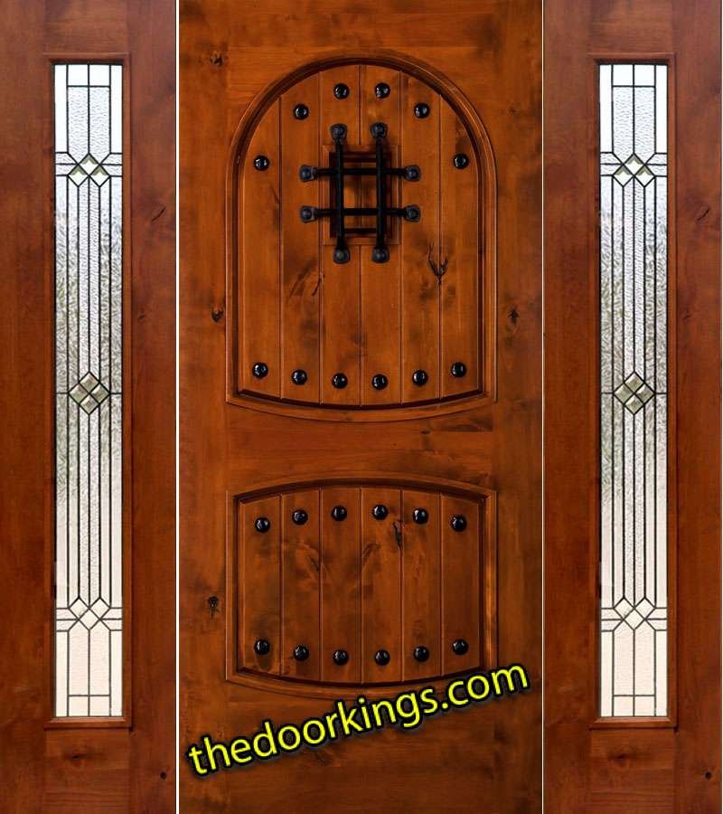 10 panel wood door with two sidelites